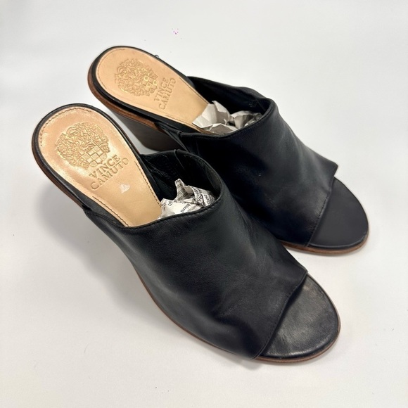 Vince Camuto Dormina black leather peep toe mules size 10 - Picture 3 of 11